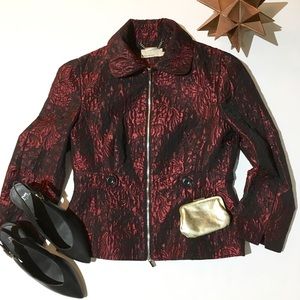 Karen Millen Maroon Jacquard Floral Blazer Jacket